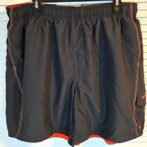 Nike Swim Trunks Medium Mens Retro Gray Orange Logo Lined Mesh Pockets Size XXL